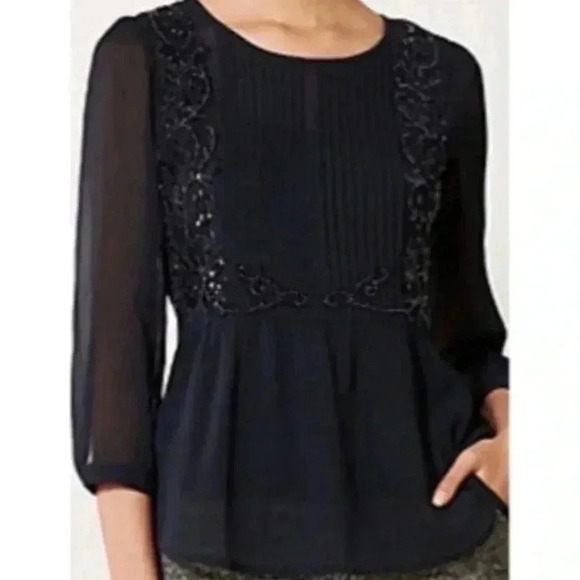 Anthro Maeve Helene Sequined Peplum Blouse Size 4 - Picture 1 of 6
